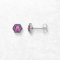 Hexagon Red Ear Studs
