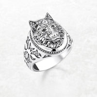 Blackened Wolf Face Ring